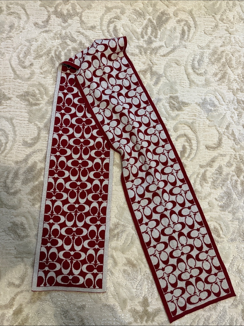 Coach Red and silver reversable scarf